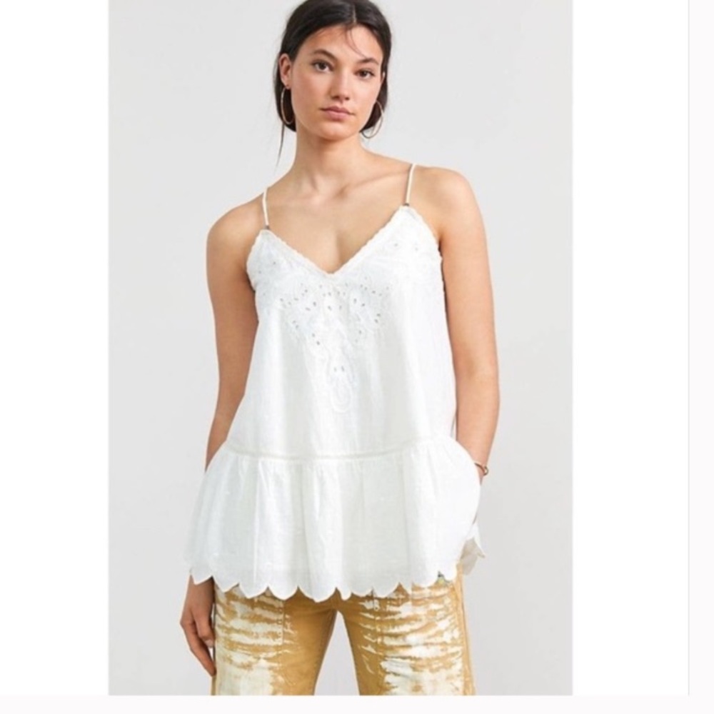 Anthropologie Let Me Be White Eyelet Ruffled Cami Top
